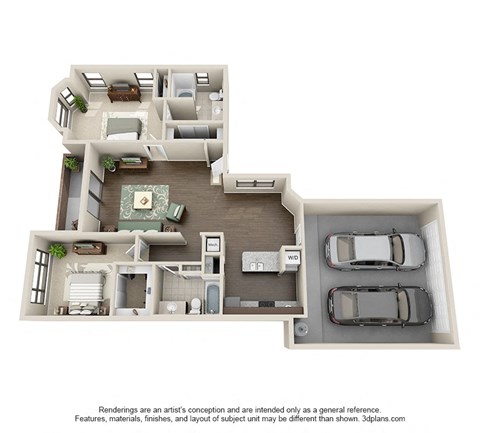 a stylized floor plan of a 1 bedroom floor plan